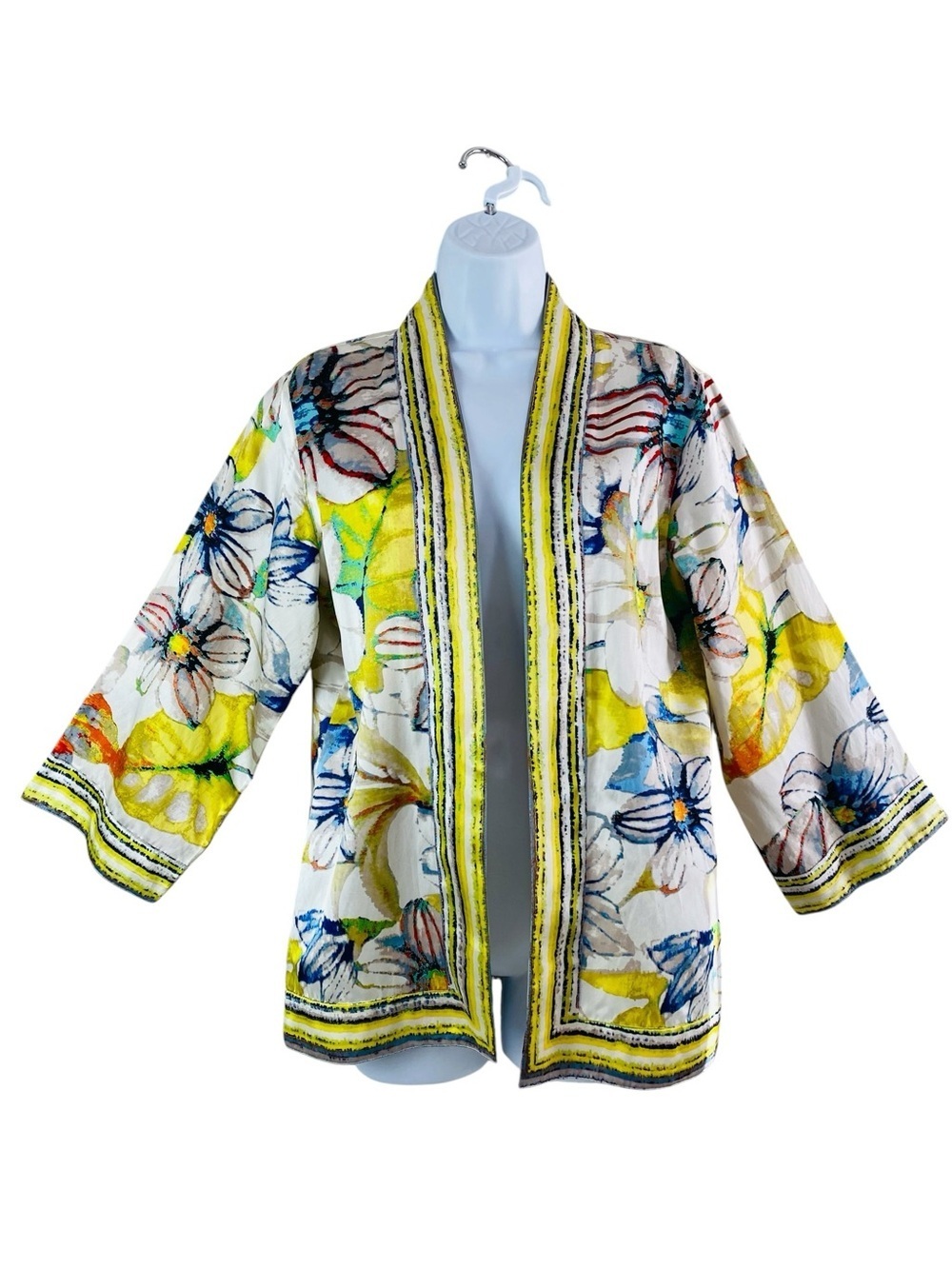 Chico’s Silk Blend Floral Watercolor Open Front Kimono Size M/8
